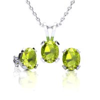 1 1/2 Carat Oval Shape Peridot Necklace and Earring Set In Sterling Silver