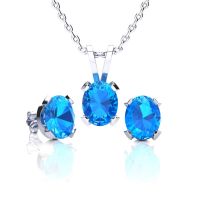 1 2/3 Carat Oval Shape Blue Topaz Necklace and Earring Set In Sterling Silver