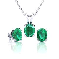 1 1/3 Carat Oval Shape Emerald Necklace and Earring Set In Sterling Silver