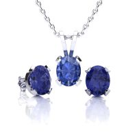 1 2/3 Carat Oval Shape Tanzanite Necklace and Earring Set In Sterling Silver