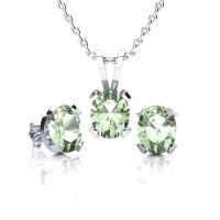 1 1/3 Carat Oval Shape Green Amethyst Necklace and Earring Set In Sterling Silver