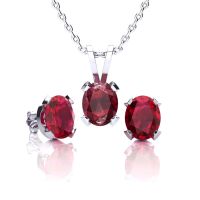 1 2/3 Carat Oval Shape Ruby Necklace and Earring Set In Sterling Silver. <<Save $15.02 with code RUBYGEM>>