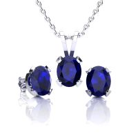 September Birthstone and The Most Popular Gemstone In The World! 1 3/4 Carat Oval Shape Sapphire Necklace and Earring Set In Sterling Silver