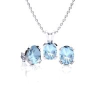 2 1/2 Carat Oval Shape Aquamarine Necklace and Earring Set In Sterling Silver
