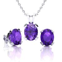 3 Carat Oval Shape Amethyst Necklace and Earring Set In Sterling Silver