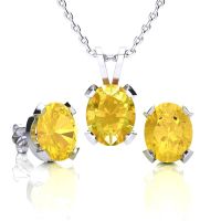 3 Carat Oval Shape Citrine Necklace and Earring Set In Sterling Silver