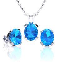 4 1/2 Carat Oval Shape Blue Topaz Necklace and Earring Set In Sterling Silver