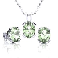 3 Carat Oval Shape Green Amethyst Necklace and Earring Set In Sterling Silver