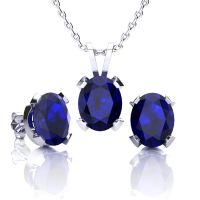 5 Carat Oval Shape Sapphire Necklace and Earring Set In Sterling Silver