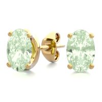 1 Carat Oval Shape Green Amethyst Stud Earrings In 14K Yellow Gold Over Sterling Silver