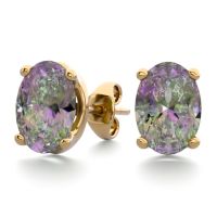 1 1/2 Carat Oval Shape Mystic Topaz Stud Earrings In 14K Yellow Gold Over Sterling Silver