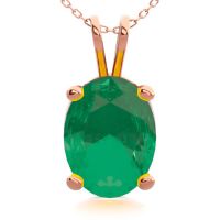 1 Carat Oval Shape Emerald Necklace In 14K Rose Gold Over Sterling Silver, 18 Inches