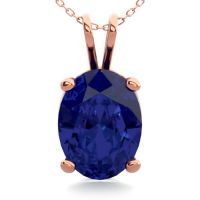 1 1/2 Carat Oval Shape Sapphire Necklace In 14K Rose Gold Over Sterling Silver, 18 Inches