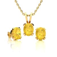 1 1/3 Carat Oval Shape Citrine Necklace and Earring Set In 14K Yellow Gold Over Sterling Silver