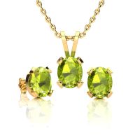 1 1/2 Carat Oval Shape Peridot Necklace and Earring Set In 14K Yellow Gold Over Sterling Silver