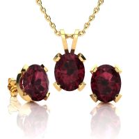 4 1/2 Carat Oval Shape Garnet Necklace and Earring Set In 14K Yellow Gold Over Sterling Silver