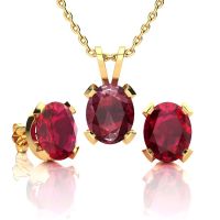 4 2/3 Carat Oval Shape Ruby Necklace and Earring Set In 14K Yellow Gold Over Sterling Silver