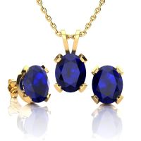 5 Carat Oval Shape Sapphire Necklace and Earring Set In 14K Yellow Gold Over Sterling Silver