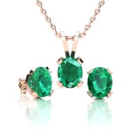 1 1/3 Carat Oval Shape Emerald Necklace and Earring Set In 14K Rose Gold Over Sterling Silver