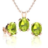 4 Carat Oval Shape Peridot Necklace and Earring Set In 14K Rose Gold Over Sterling Silver