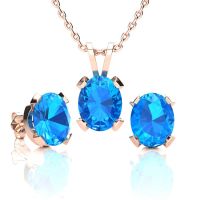 4 1/2 Carat Oval Shape Blue Topaz Necklace and Earring Set In 14K Rose Gold Over Sterling Silver