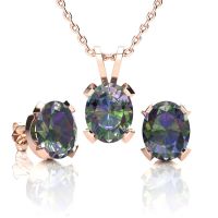 3 Carat Oval Shape Mystic Topaz Necklace and Earring Set In 14K Rose Gold Over Sterling Silver