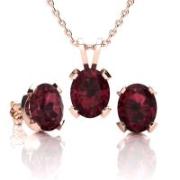 4 1/2 Carat Oval Shape Garnet Necklace and Earring Set In 14K Rose Gold Over Sterling Silver