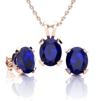 5 Carat Oval Shape Sapphire Necklace and Earring Set In 14K Rose Gold Over Sterling Silver