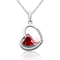 1 ½ Carat Heart-Shaped Ruby and Diamond Necklace in Sterling Silver