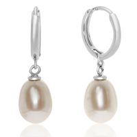 Teardrop Freshwater Pearl Hoop Earrings In Sterling Silver

