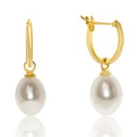 Teardrop Freshwater Pearl Hoop Earrings In 14K Yellow Gold
