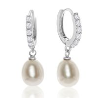 Freshwater Pearl and Crystal Hoop Earrings In Sterling Silver
