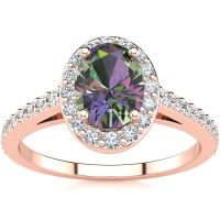 1 Carat Oval Shape Mystic Topaz and Halo Diamond Ring In 14 Karat Rose Gold