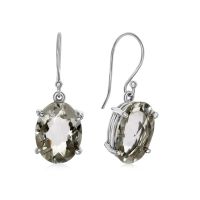 20 Carat Oval Natural Crystal Dangle Earrings In Sterling Silver