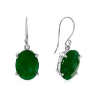 20 Carat Oval Natural Jade Dangle Earrings In Sterling Silver