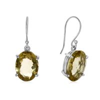 19 Carat Oval Natural Lemon Quartz Dangle Earrings In Sterling Silver
