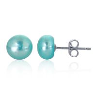 Teal Freshwater Pearl Earrings In Sterling Silver