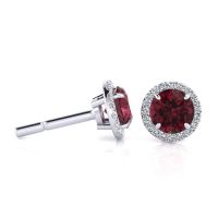 1 1/3 Carat Round Shape Garnet and Halo Diamond Earrings In 14 Karat White Gold