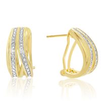 Elegant Diamond Half Hoop Earrings, Yellow Gold Overlay, 3/4 Inch