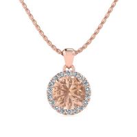 1 Carat Round Shape Morganite and Halo Diamond Necklace In 14 Karat Rose Gold