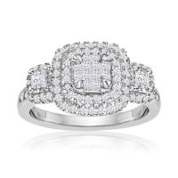 CRAZY DEAL ON A HUGE, MASSIVE LOOKING RING! 3/4 Carat Princess and Round Double Halo Diamond Engagement Ring In 14K White Gold (G-H, I2-I3)