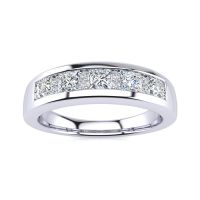 2/3 Carat Princess and Round Diamond Wedding Band In 14K White Gold (G-H, I2-I3)