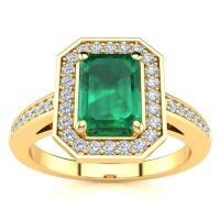 1 Carat Emerald Shape Emerald and Halo Diamond Ring In 14 Karat Yellow Gold