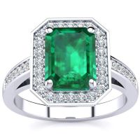 2 1/2 Carat Emerald Shape Emerald and Halo Diamond Ring In 14 Karat White Gold
