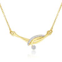 14K Yellow Gold 1/10 Carat Diamond Designer Necklace, 18 Inches