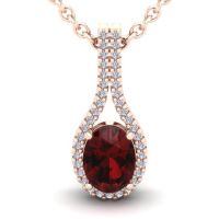 1 3/4 Carat Oval Shape Garnet and Halo Diamond Necklace In 14 Karat Rose Gold, 18 Inches