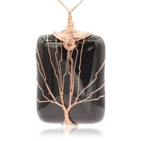 Rose Gold Tree of Life Wire Wrapped Black Onyx Necklace, 18 Inches