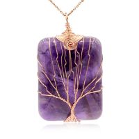 Rose Gold Tree of Life Wire Wrapped Amethyst Necklace, 18 Inches