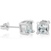 1 1/5 Carat Cushion Cut Aquamarine Stud Earrings In Sterling Silver
