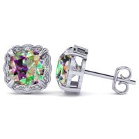 2ct Cushion Cut Mystic Topaz and Diamond Earrings in 10k White Gold